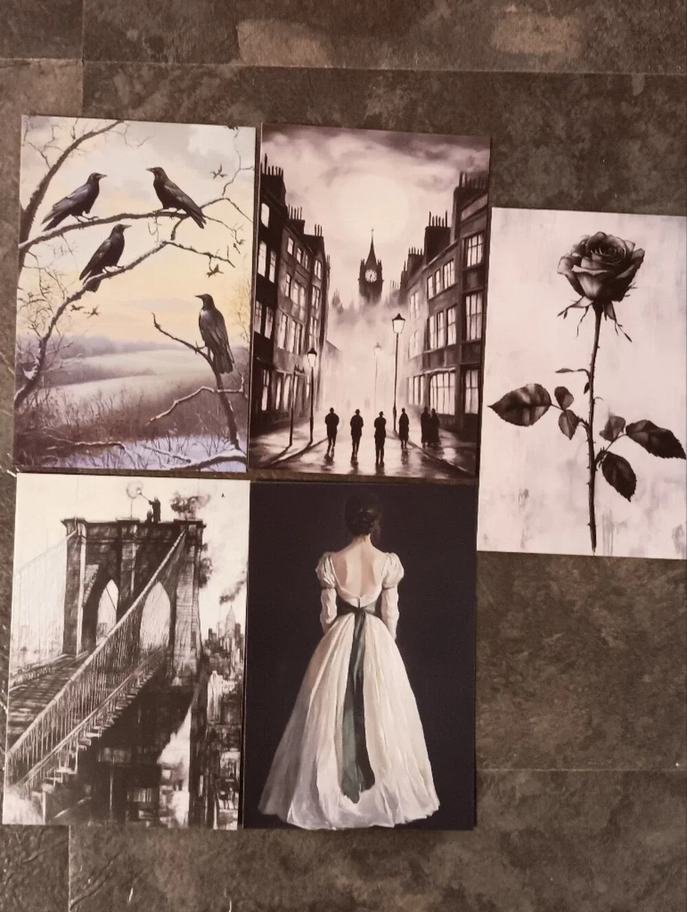 Dark Gothic Postcard Set Of 5, Academia Art Print Correspondence Notes 4x6